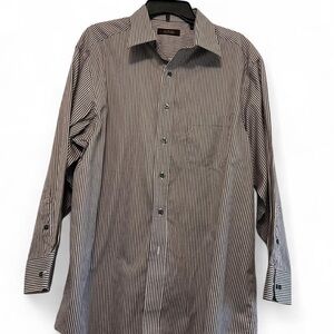 Tasso Elba Brown striped button-up shirt